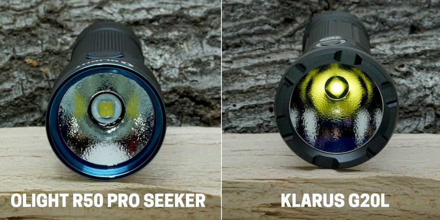 Olight R50 Pro Seeker und Klarus G20L im Vergleich